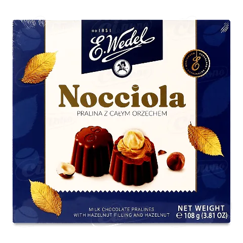 Цукерки E.Wedel Nocciola Праліне з фундуком в молочному шоколаді, 108г