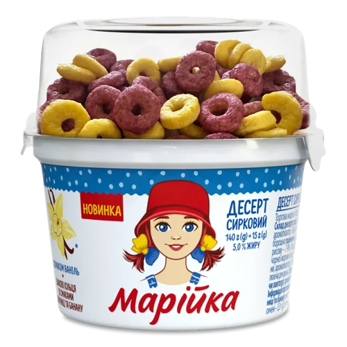 Десерт Сирковий Ваніль 5% з Злаковими Кільцями 15г, Марійка, 155г