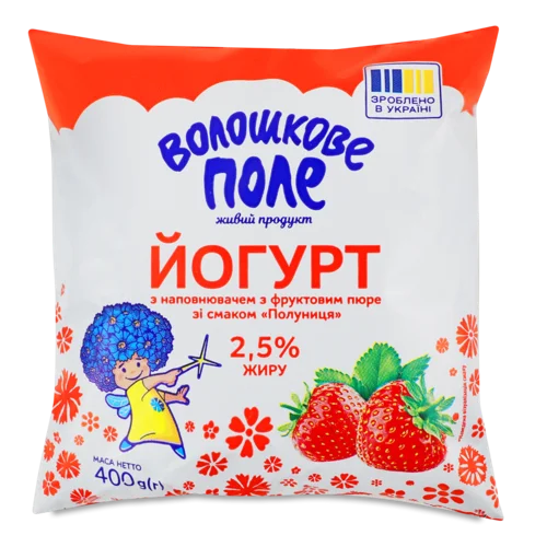 Йогурт 2.5% з Фруктовим Пюре Полуниця Волошкове Поле, м/у 400г
