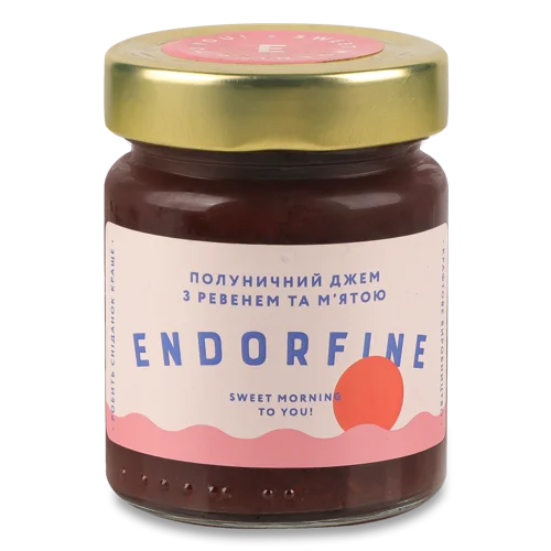 Джем полуничний з ревенем та м'ятою стерилізований Endorfine в/ґ скляна банка 234г