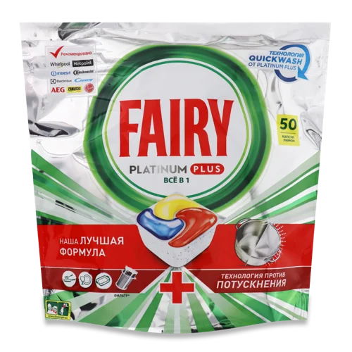 Засіб Для Миття Посуду В Посудомийних Машинах В Капсулах Все В 1 Platinum Plus Fairy, 50 шт