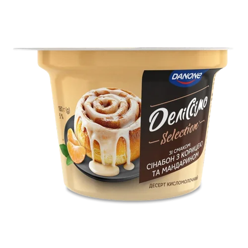 Кисломолочний Десерт Зі Смаком сінабон з корицею та мандарином, Деліссімо Selection Danone, в/ґ, 180г
