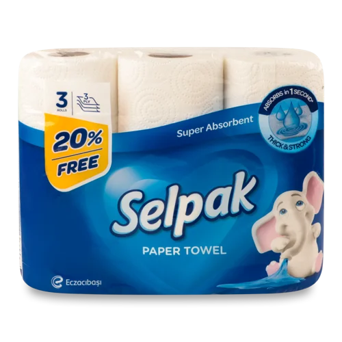 Рушники паперові 3-шарові Selpak, 3 шт, в/ґ