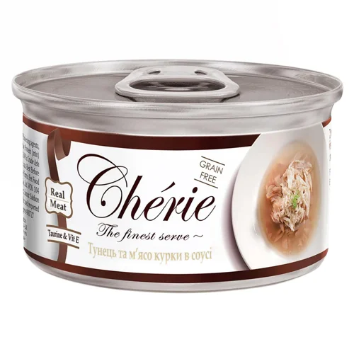 Корм вологий Cherie із жовтоперим тунцем та куркою для котів 80г