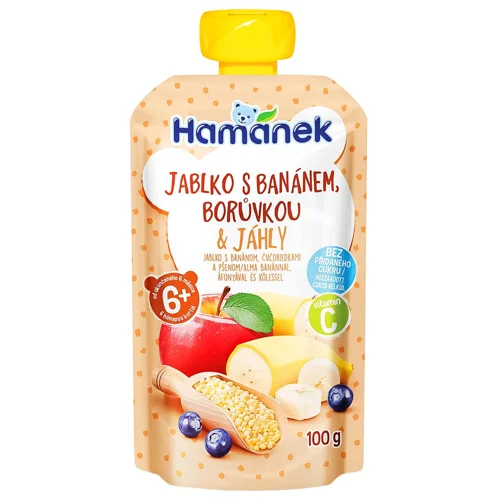 Пюре Hamanek Яблуко+банан+чорниця+пшоно 100г