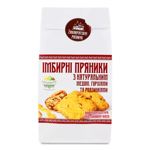 Пряники Імбирні З Натуральним Медом, Горіхами Та Родзинками, в/ґ, м/у 0.18кг