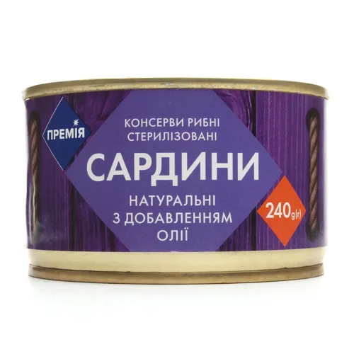 Сардина «Премія»® натуральна з додаванням олії, ключ, 240г