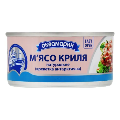 М'ясо криля натуральне Аквамарин з залізною банкою 185г