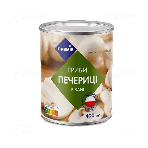 Гриби «Премія»® печериці різані стерилізовані, 400г