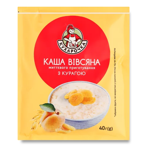 Каша Вівсяна Миттєвого Приготування З Курагою, 40Г, Кухарочка
