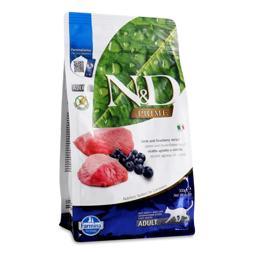 Корм сухий для дорослих котів з ягням і чорницею N&D Prime Farmina, в/ґ, 300г