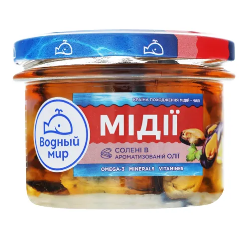 Мідії солені в ароматизованій олії Водний Світ с/б 170г