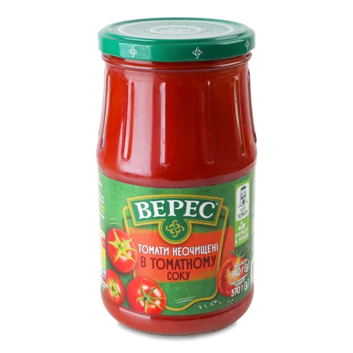 Томати Неочищені В Томатовому Соку Стерилізовані Верес, Скляна Банка, 740г