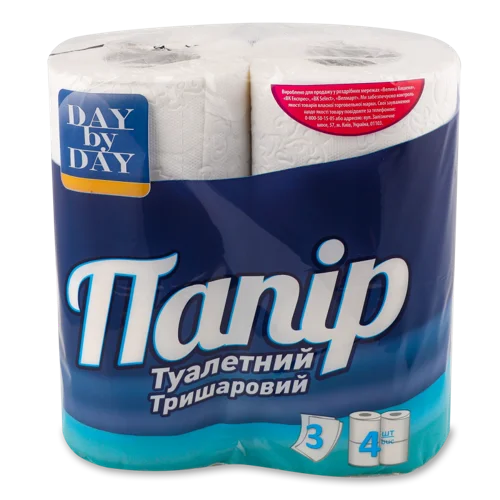 Туалетний Папір 3-Шаровий Day by Day, 4 шт, в/с
