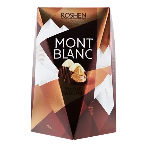 Цукерки шоколадні з цільним лісовим горіхом Mont Blanc Roshen к/у 177г