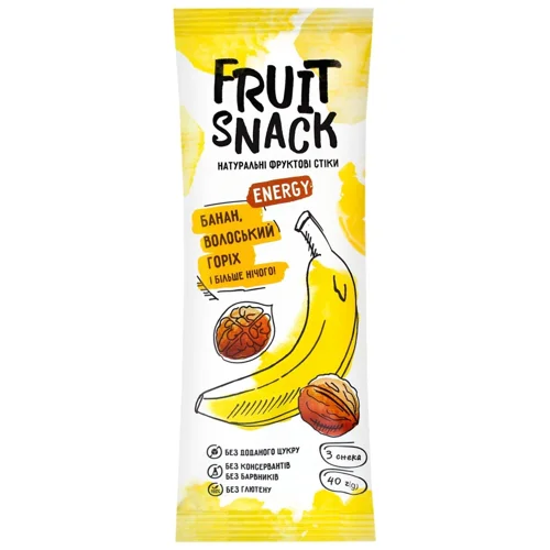 Снеки фруктовi Fruit Snack Energy Банан-Волоський горіх без цукру 40г
