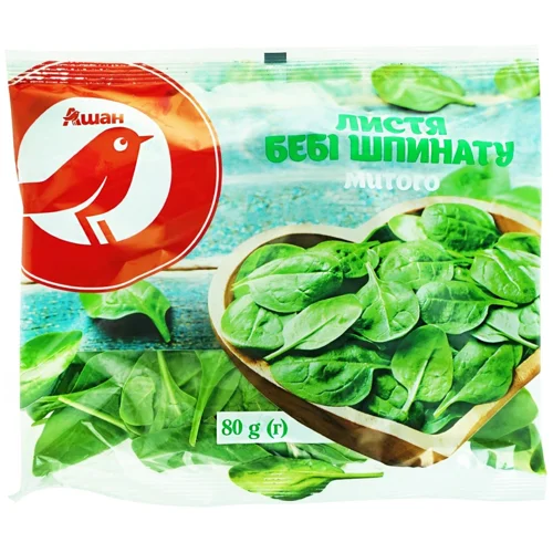 Листя бебі шпинату Auchan митий 80г