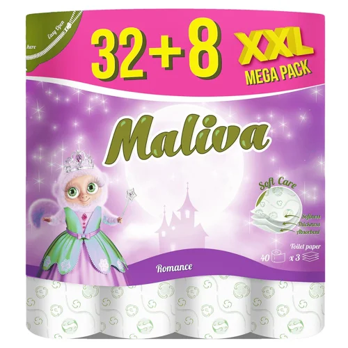 Туалетний папір Maliva Romance 3-шаровий 32+8шт