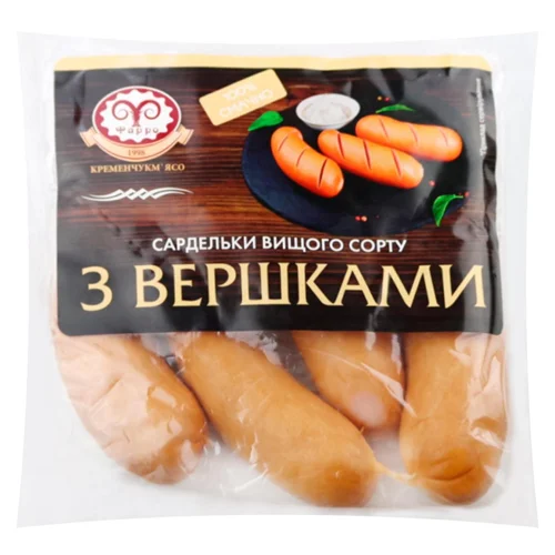 Сардельки Фарро Кременчукм'ясо з вершками вищого сорту натуральна оболонка