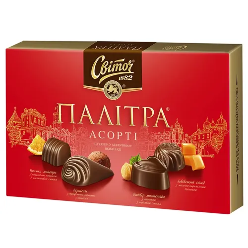 Цукерки в молочному шоколаді Палітра Асорті Світоч 200г
