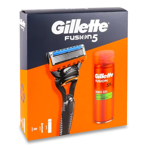 Косметичний Набір Бритва З Змінною Касетою та Гель для Гоління Sensitive Fusion5 Gillette, 200мл