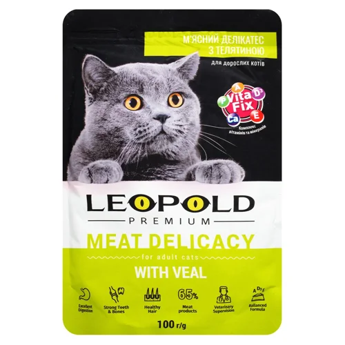 Корм вологий Leopold Premium М'ясний делікатес з телятиною для котів 100г