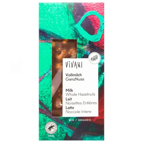 Шоколад Vivani молочний органічний з цільною ліщиною 100г