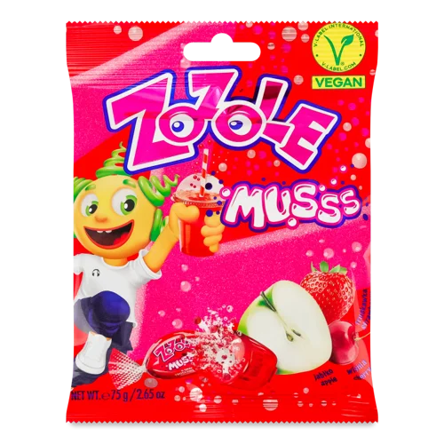 Карамель з шипучою начинкою яблуко, полуниця та вишня Musss Zozole, м/у 75г