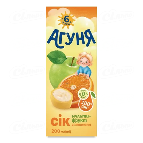 Сік Агуня Мультифрукт з м'якоттю дитячий, 200мл
