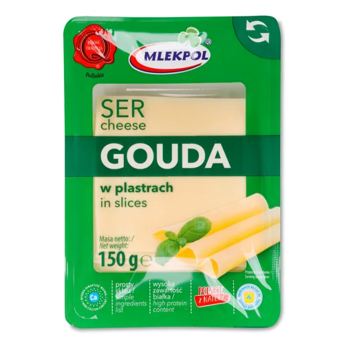 Сир Mlekpol Гауда нарізка 45% кор/мол, 150г