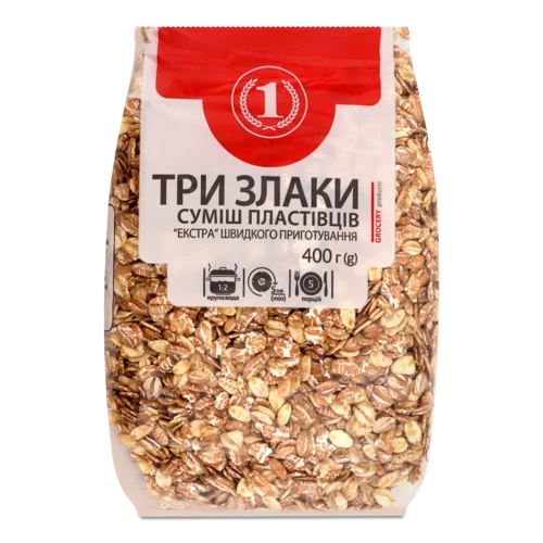 Суміш Пластівців Швидкого Приготування Три Злаки Екстра, в/ґ, 400г