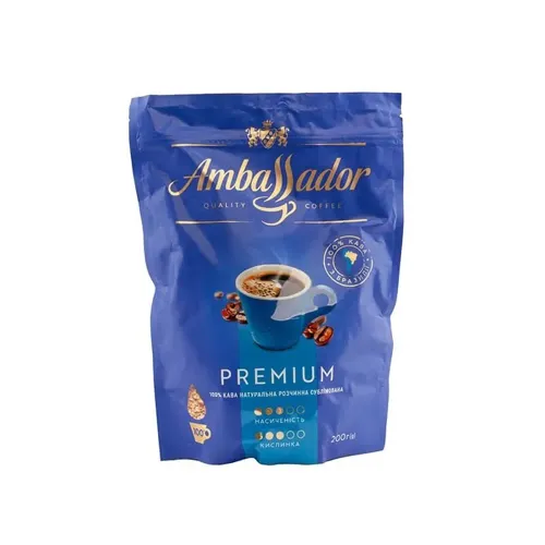 Кава 200г Ambassador Premium натуральна розчинна сублімована м/уп