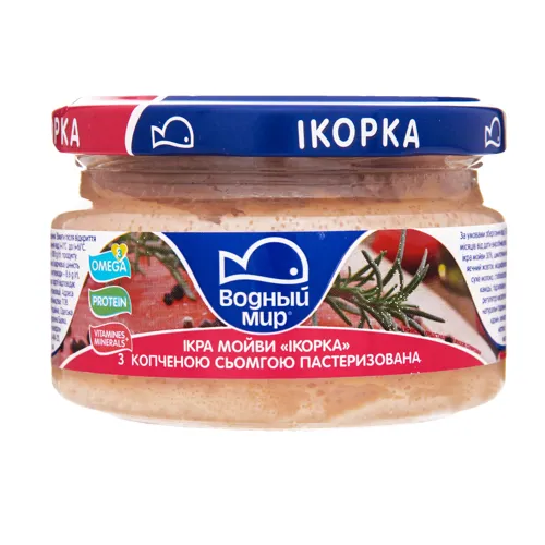 Продукт з ікрою скандинавської риби і копченою сьомгою Ікорка Водный мир с/б 160г