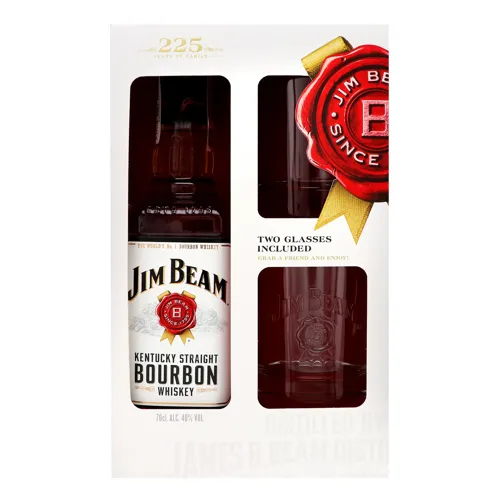 Набір Віскі 0.7л 40% White Bourbon Jim Beam+2 склянки 1шт