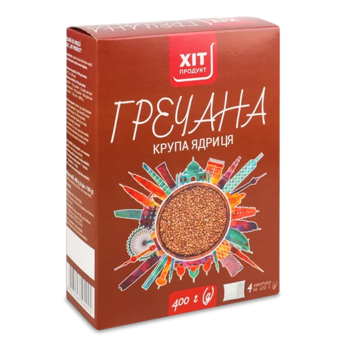 Гречана Крупа Ядриця Вищого Ґатунку, Картонна Упаковка, 4х100г
