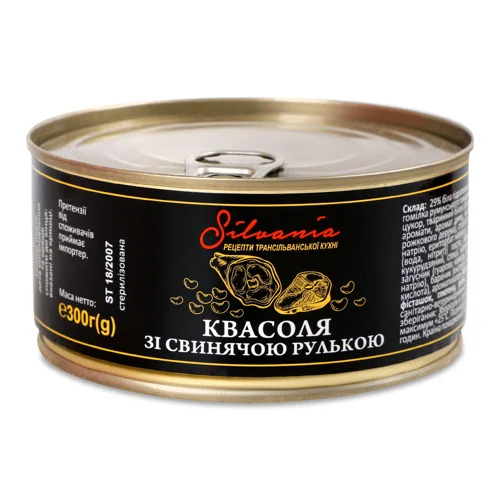 Квасоля Silvania зі свинячою рулькою з/б,300г