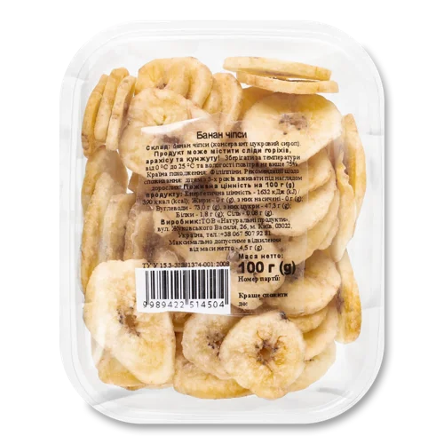Бананові Чіпси Натуральні Продукти, напівкопчені, п/у 100г