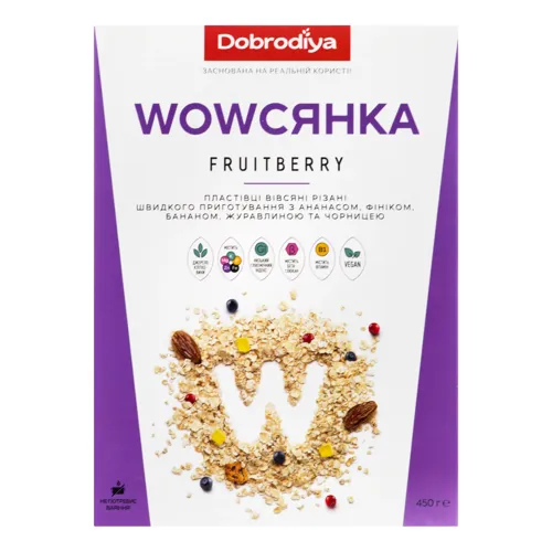Пластівці вівсяні Fruitberry Wowсянка Dobrodiya к/у 450г