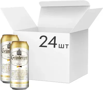 Упаковка пива Grunberger світле фільтроване 5%, 0.5 л x 24 банки