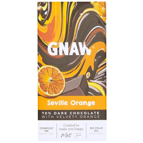 Чорний шоколад 70% какао з севільським апельсином ТМ GNAW 80 г