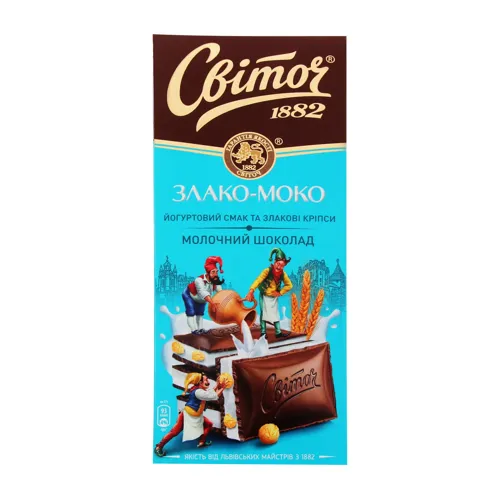 Шоколад молочний Світоч Злако-моко йогуртовий смак та злакові кріпси 85г