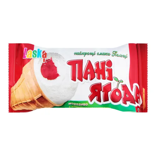 Морозиво 10% з вишневим наповнювачем у вафельному стакані Пані Ягода Laska м/у 60г