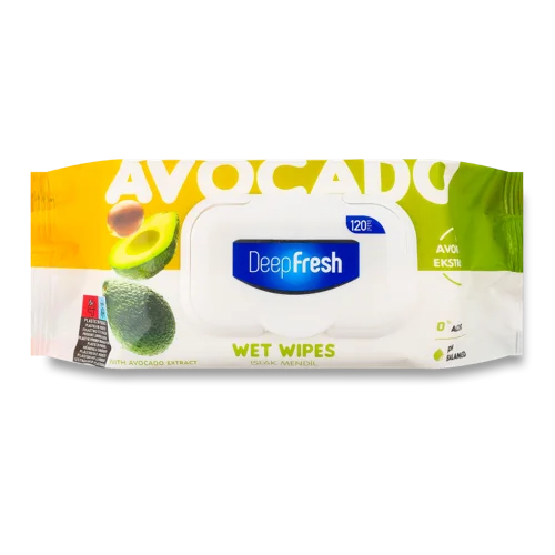 Вологі Серветки Avocado, 120 шт, з клапаном, Deep Fresh