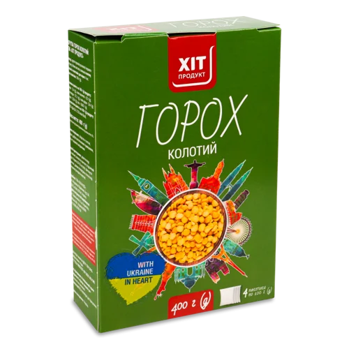 Горох Колотий Шліфований, Вищого Ґатунку, Картонна Упаковка, 4х100г
