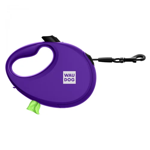 Повідець-рулетка Waudog R-leash зі стрічкою S до 12кг 3м з контейнером для пакетів фіолетовий
