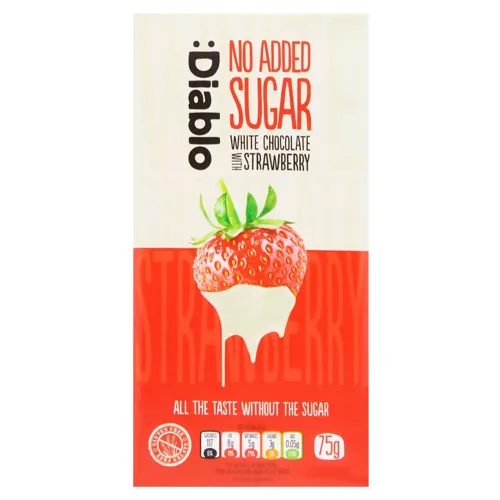 Шоколад білий Diablo без цукру з полуницею 75г