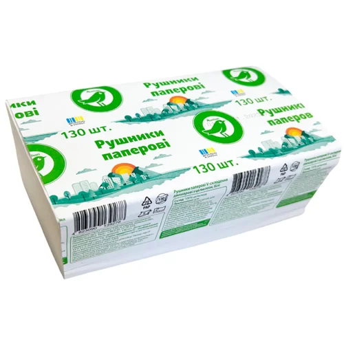 Рушники паперові Auchan двошарові V-складання 130шт
