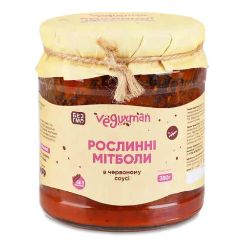Мітболи Рослинні В Червоному Соусі Vegurman, Скляна Банка, 380 Г