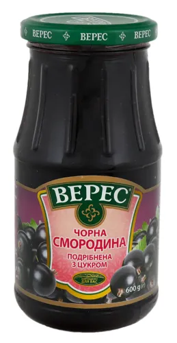 Смородина чорна подрібнена з цукром стерилізована Верес с/б 600г