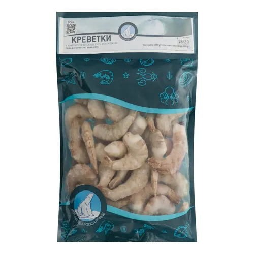 Креветки в панцирі сирі морожені 16/20 Polar Seafood б/г м/у 800г